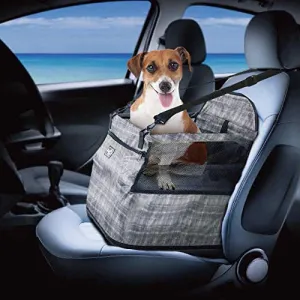 ALL FOR PAWS Car Seat Travel Bag Dog Car Seat Upgrade Deluxe Portable Pet Dog Booster Car Seat for Cars,Trucks and SUVs - Adjustable Safety Seat Belt Perfect for Small and Medium Pets (Grey)