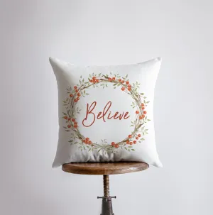 Believe with Berry Wreath Christmas Throw Pillow | Room Decor | Home