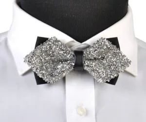 Diamond Tip Silver Crystal Bow Tie