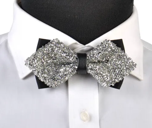 Diamond Tip Silver Crystal Bow Tie