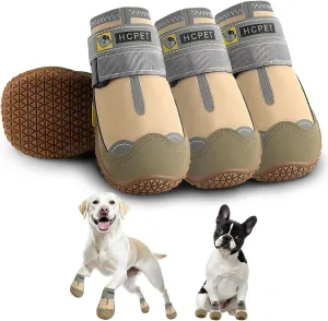 Dog Shoes for Large Dogs, Waterproof Dog Booties for Small Medium Dogs, Anti-Slip Dog Boots & Paw Protectors for Hot Pavement Winter Snow Hiking with Reflective Straps Khaki Size 8