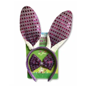 Easter Bunny Ears & Bowtie Kit Purple Sequins Headband