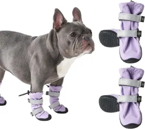 Water-Resistant Dog Boots for Medium Large Dogs, Anti-Slip Dog Shoe Booties Paw Protector for Rain Snow Hiking Reflective Straps 4PCS - Lilac, B
